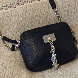 Black Leather Crossbody Bag with Chain Strap